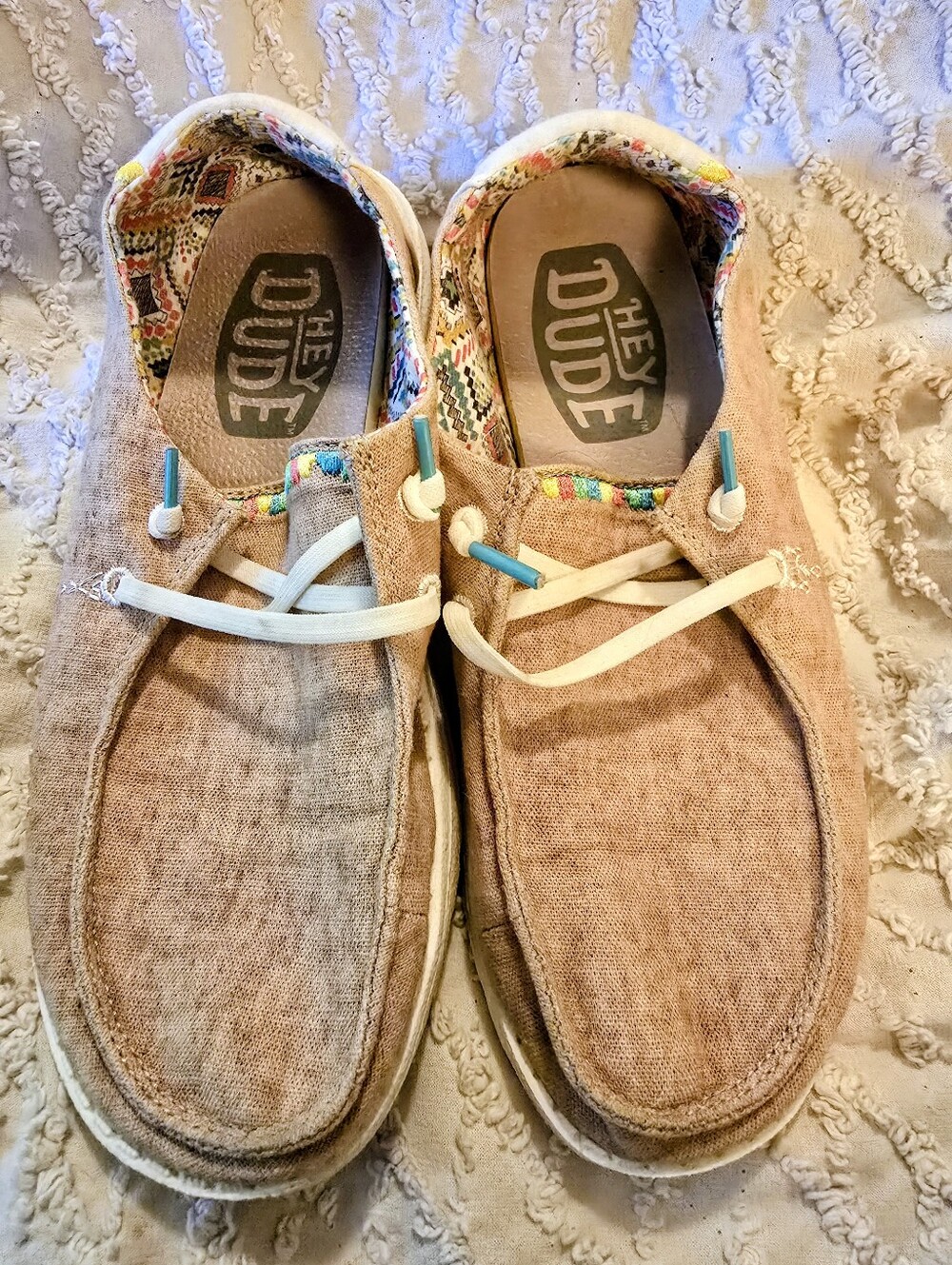 Hey Dude Beige Canvas Casual Shoes with Multicolor Lining